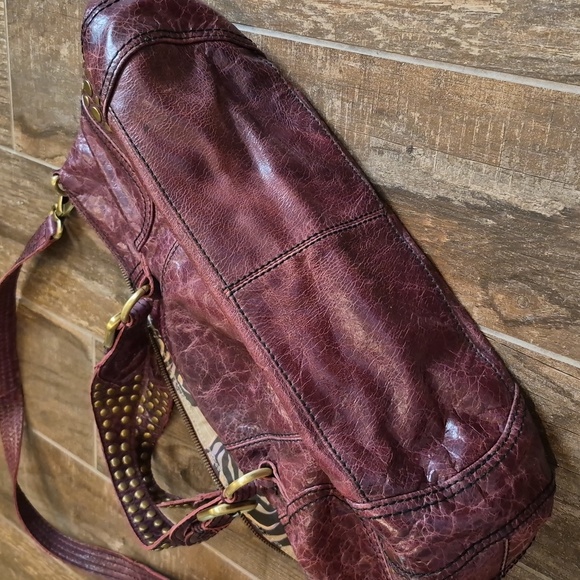 Steven Steve Madden Oversized Studded Leather Satchel Crossbody Bag in Rasberry - Picture 16 of 16